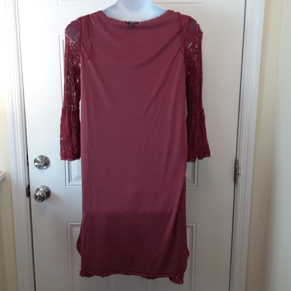 Blooming Rose maroon fully lined lace Bell sleeve dress - Picture 11 of 12